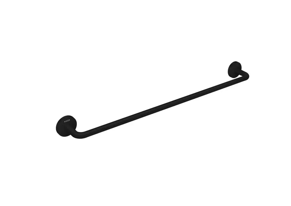 Schwarzer Badetuchhalter von AXOR, mit einer geraden Stange und runden Halterungen zur Wandmontage.